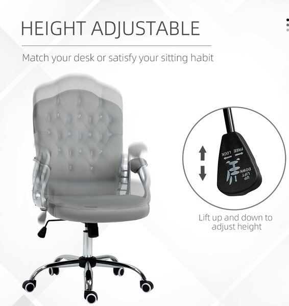 Vinsetto Velvet-Feel Work Chair, with Diamante Back - Grey