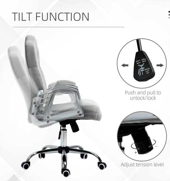 Vinsetto Velvet-Feel Work Chair, with Diamante Back - Grey