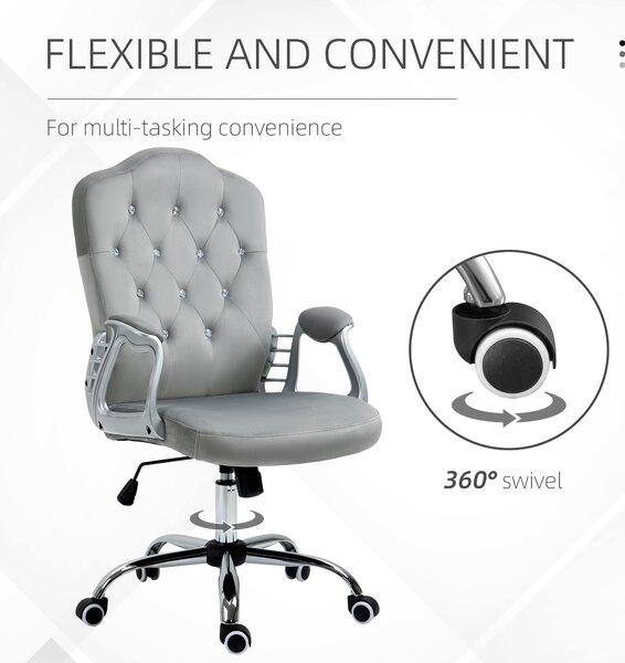 Vinsetto Velvet-Feel Work Chair, with Diamante Back - Grey