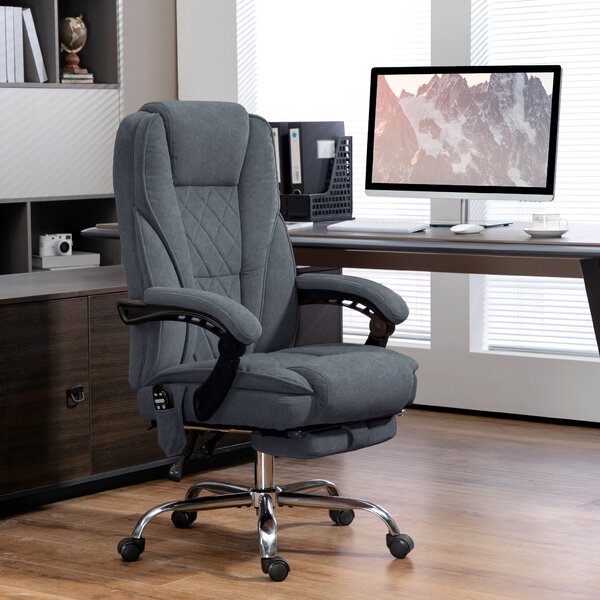 Vinsetto Massage Office Chair, Heated Reclining Computer Chair with Adjustable Height and Footrest, Dark Grey