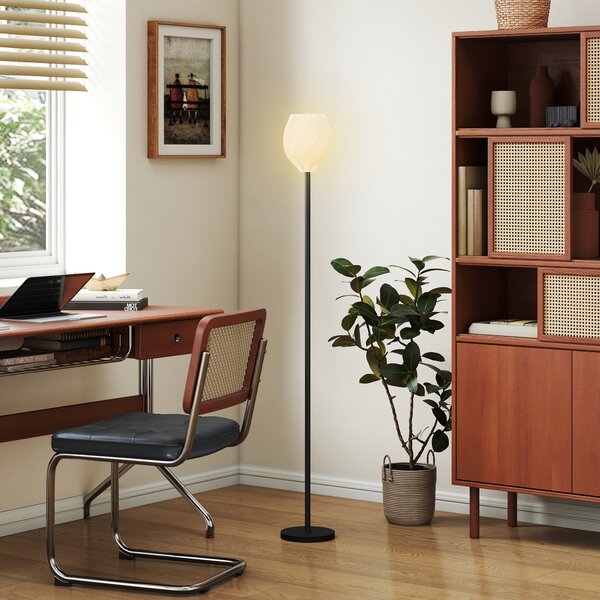 HOMCOM Flower Floor Lamp for Living Room, 3D Printed Modern Standing Lamp with Rose Shade & Foot Switch, Minimalist Tall Pole Lampshade for Bedroom, Office, E27 Holder without Bulb (25W Max), White