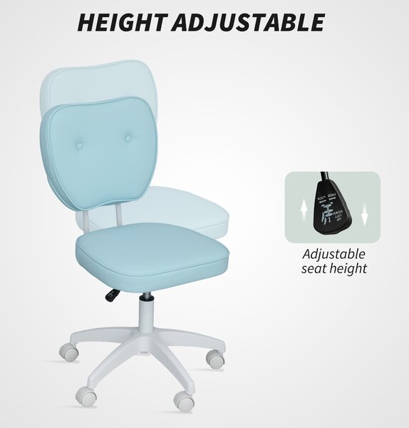 Vinsetto Vanity Office Chair, PU Leather Computer Chair for Home, with Adjustable Height, Armless, Swivel Wheels, Blue