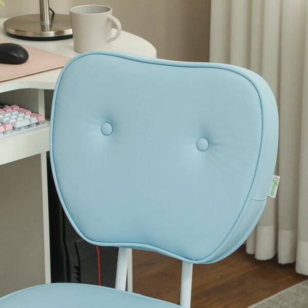Vinsetto Vanity Office Chair, PU Leather Computer Chair for Home, with Adjustable Height, Armless, Swivel Wheels, Blue