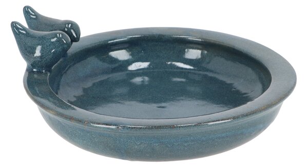 Fallen Fruits Bird Bath Petrol Blue Ceramic Round