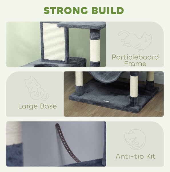 PawHut 206cm Cat Tree, Multi-Level Cat Tower with Scratching Posts and Board, Beds, Condos, Platforms, Toy Balls, Dark Grey