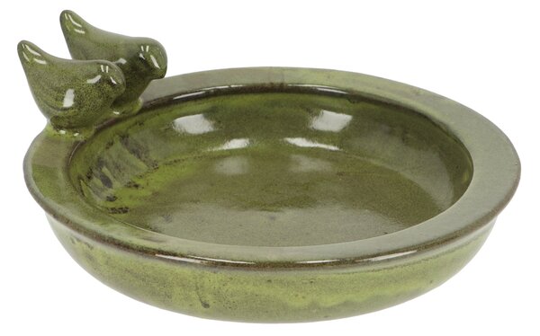 Fallen Fruits Green Ceramic Round Bird Bath