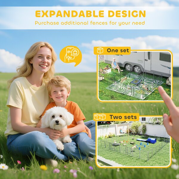 PawHut 16 Panels Heavy Duty Puppy Playpen, for Small and Medium Dogs, Indoor and Outdoor Use - Grey Aosom UK