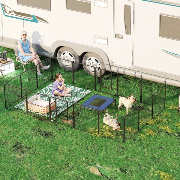 PawHut 16 Panels Heavy Duty Puppy Playpen, for Small and Medium Dogs, Indoor and Outdoor Use - Grey Aosom UK