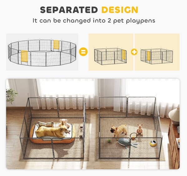 PawHut 16 Panels Heavy Duty Puppy Playpen, for Small and Medium Dogs, Indoor and Outdoor Use - Grey Aosom UK