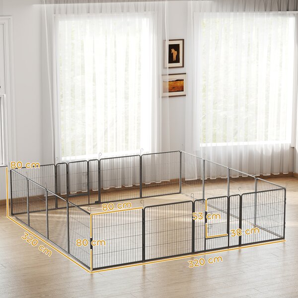 PawHut 16 Panels Heavy Duty Puppy Playpen, for Small and Medium Dogs, Indoor and Outdoor Use - Grey Aosom UK