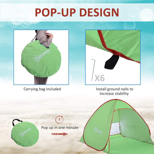 Outsunny Portable Beach Haven: Instant Pop-Up Shelter for 2-3, UV30+ Protection, Lightweight Sunshade for Seaside & Hiking, Verdant Green Aosom UK