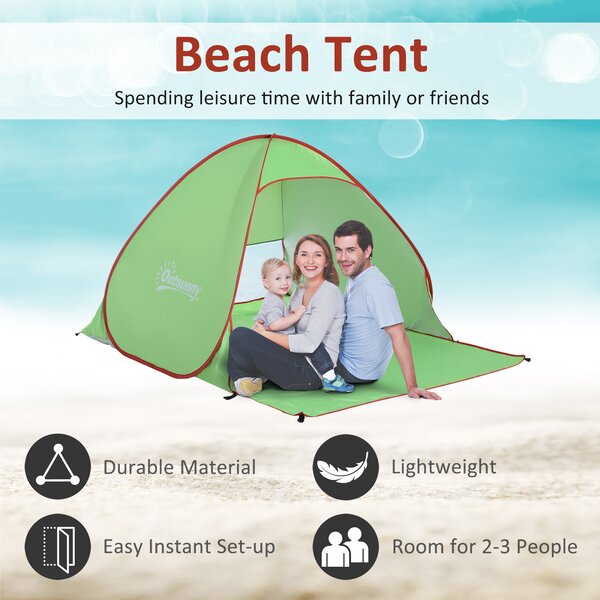 Outsunny Portable Beach Haven: Instant Pop-Up Shelter for 2-3, UV30+ Protection, Lightweight Sunshade for Seaside & Hiking, Verdant Green Aosom UK