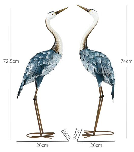 Outsunny Crane Garden Ornaments, 2 PCS Garden Statue Set, Steel Garden Gifts for Patio Pond Landscape Decoration, Multi-Colour Aosom UK