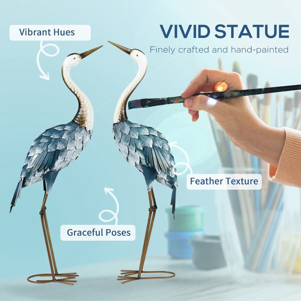 Outsunny Crane Garden Ornaments, 2 PCS Garden Statue Set, Steel Garden Gifts for Patio Pond Landscape Decoration, Multi-Colour Aosom UK
