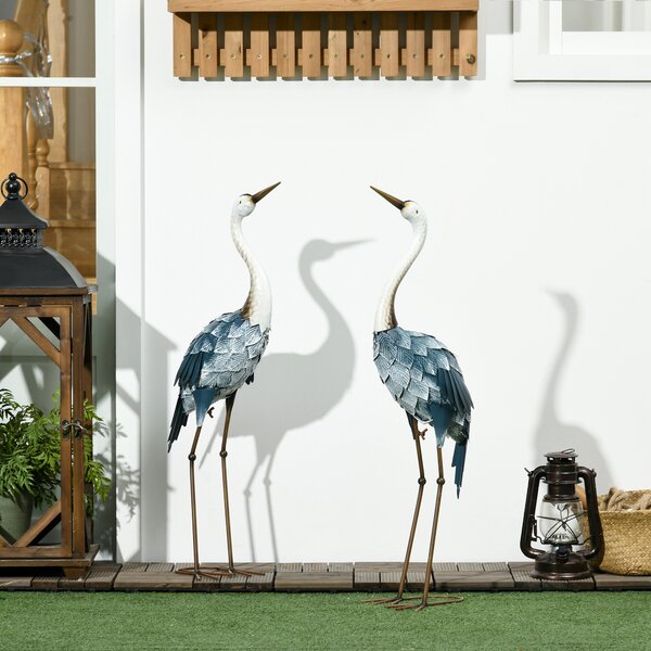 Outsunny Crane Garden Ornaments, 2 PCS Garden Statue Set, Steel Garden Gifts for Patio Pond Landscape Decoration, Multi-Colour Aosom UK
