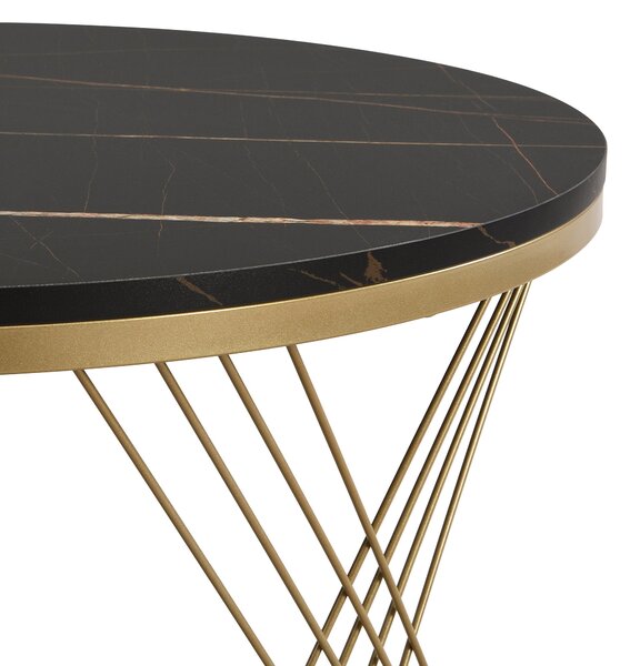 Elegant Nesting Coffee Table Set, Marble Look with Gold Decor, Side Tables for Living Room with Drawers, 70x70x45 cm + 50x50x40 cm, Black Aosom.UK