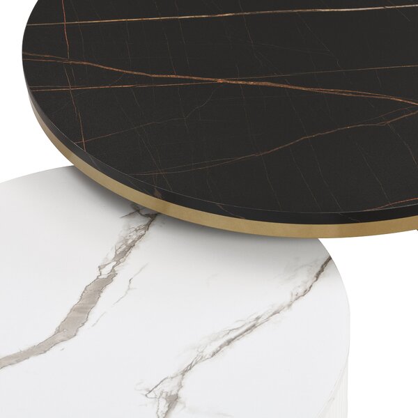 Elegant Nesting Coffee Table Set, Marble Look with Gold Decor, Side Tables for Living Room with Drawers, 70x70x45 cm + 50x50x40 cm, Black Aosom.UK
