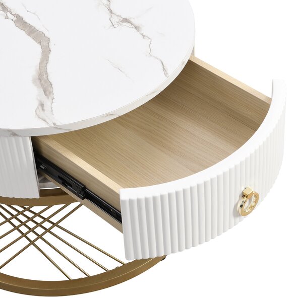 Elegant Nesting Coffee Table Set, Marble Look with Gold Decor, Side Tables for Living Room with Drawers, 70x70x45 cm + 50x50x40 cm, Black Aosom.UK