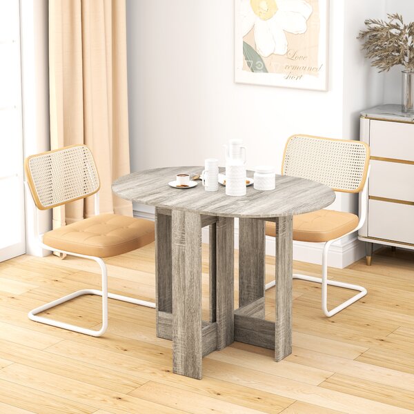 HOMCOM Space-saving Drop Leaf Table, Folding Dining Table for Small Space, Kitchen, Dining Room, Grey Aosom UK