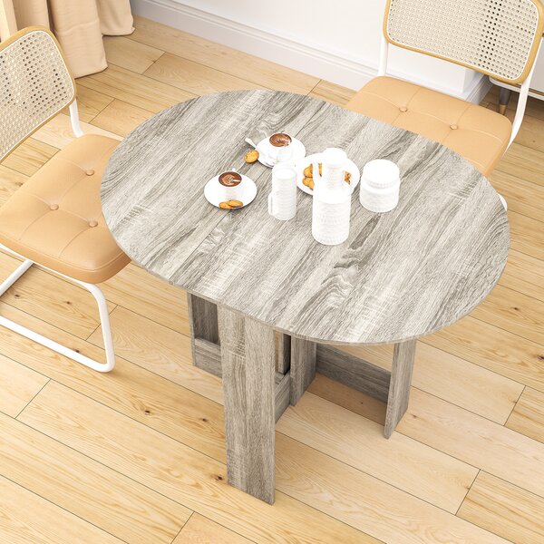 HOMCOM Space-saving Drop Leaf Table, Folding Dining Table for Small Space, Kitchen, Dining Room, Grey Aosom UK