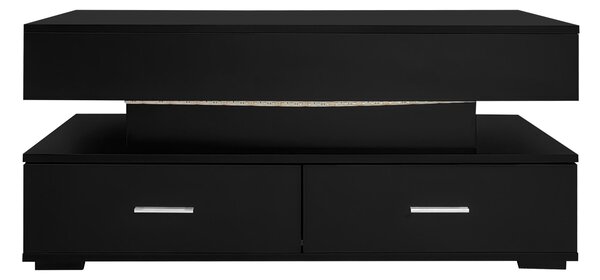 Hydraulic Lift Top Coffee Table with LED Lighting, 2 Drawers, Cocktail Table with Storage Space, for Sofa Side, 100L x 50W x 44H cm, Black Aosom.UK