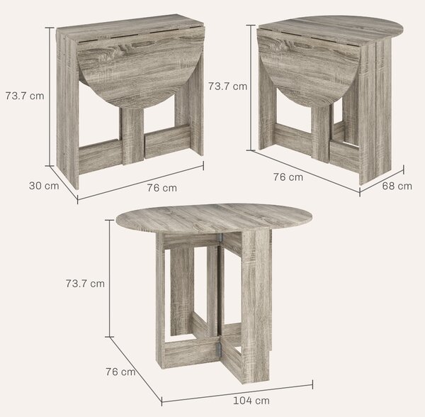 HOMCOM Space-saving Drop Leaf Table, Folding Dining Table for Small Space, Kitchen, Dining Room, Grey Aosom UK