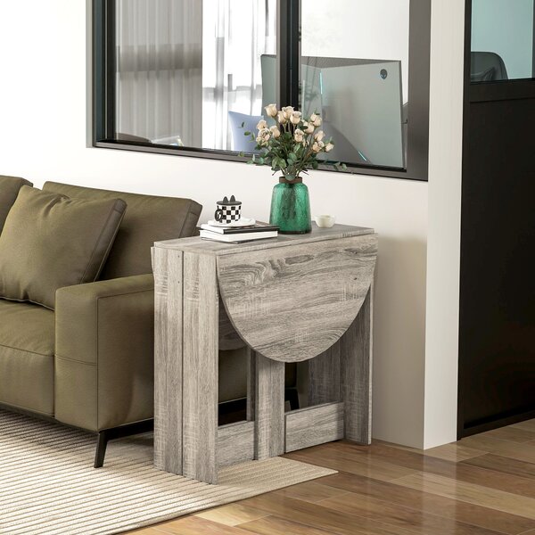 HOMCOM Space-saving Drop Leaf Table, Folding Dining Table for Small Space, Kitchen, Dining Room, Grey Aosom UK