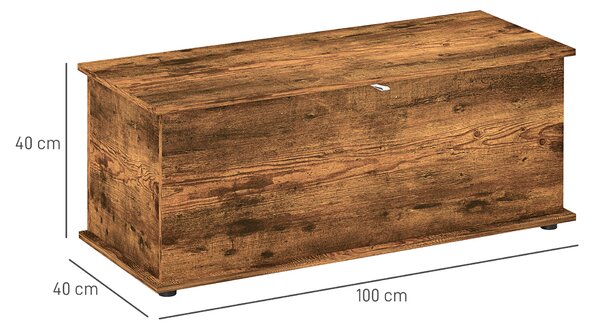 HOMCOM 113L Storage Chest, Storage Box with Flip-Top Lid and 2 Safety Hinges, Storage Trunk for Living Room, Entryway, 100 x 40 x 40 cm, Rustic Brown