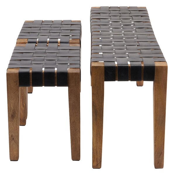 Pacific Claudio Leather Bench and Stools Set, Mango Wood