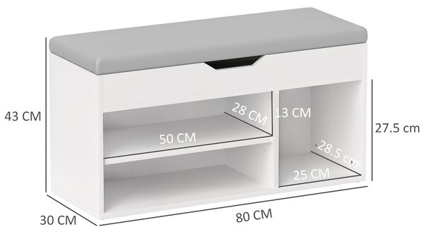 HOMCOM Shoes Cabinet Bench Hidden Storage Padded Seat Organiser Footwear Rack Hallway Cream White