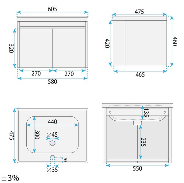 Bathroom furniture set with washbasin Luno DB68-60 60CM