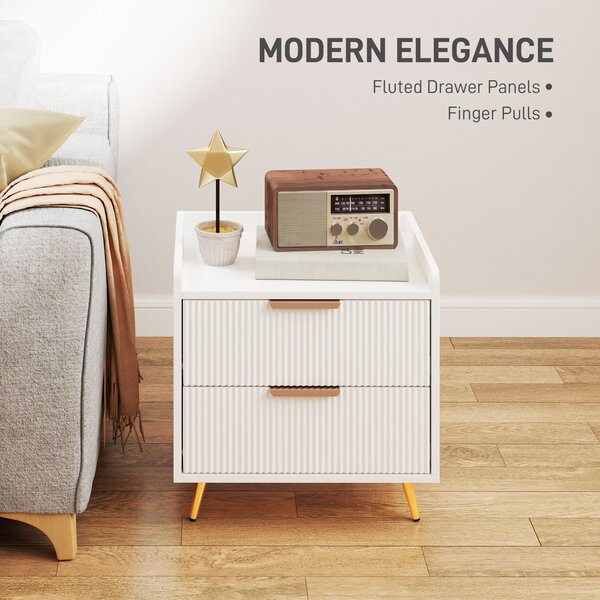 HOMCOM Elegant Two-Drawer Bedside Table - White
