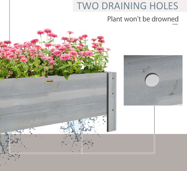 Outsunny 58L Garden Raised Bed Planter Grow Containers for Outdoor Patio Plant Flower Vegetable Pot Fir Wood, 100 x 36.5 x 36 cm, Grey