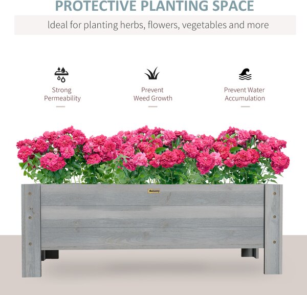 Outsunny 58L Garden Raised Bed Planter Grow Containers for Outdoor Patio Plant Flower Vegetable Pot Fir Wood, 100 x 36.5 x 36 cm, Grey