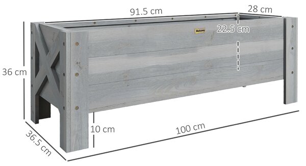 Outsunny 58L Garden Raised Bed Planter Grow Containers for Outdoor Patio Plant Flower Vegetable Pot Fir Wood, 100 x 36.5 x 36 cm, Grey