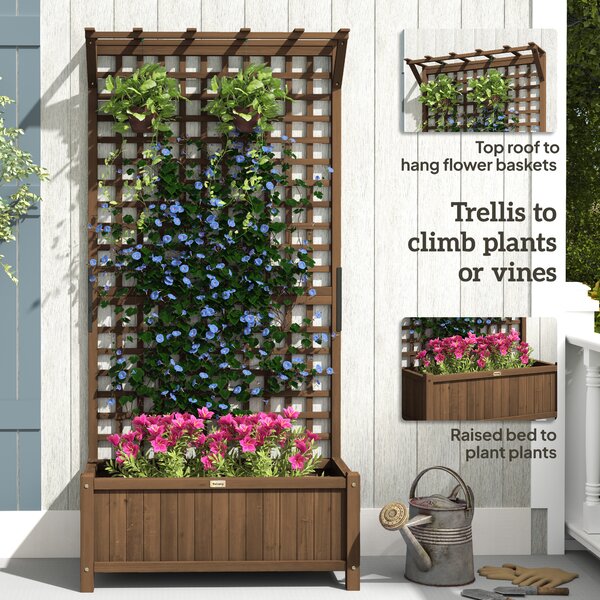 Outsunny Planter Box, Trellis Raised Bed for Vine Climbing, Raised Garden Bed, Privacy Screen for Backyard, Patio Aosom UK