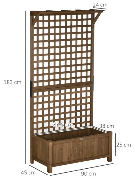 Outsunny 2 Pcs Raised Bed with Drainage Holes, Wood Planter with Trellis for Climbing Plants to Grow Vegetables, Flowers, Brown Aosom UK