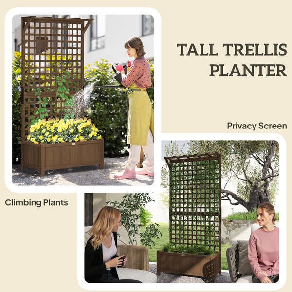 Outsunny Planter Box, Trellis Raised Bed for Vine Climbing, Raised Garden Bed, Privacy Screen for Backyard, Patio Aosom UK