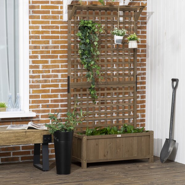 Outsunny Planter Box, Trellis Raised Bed for Vine Climbing, Raised Garden Bed, Privacy Screen for Backyard, Patio Aosom UK