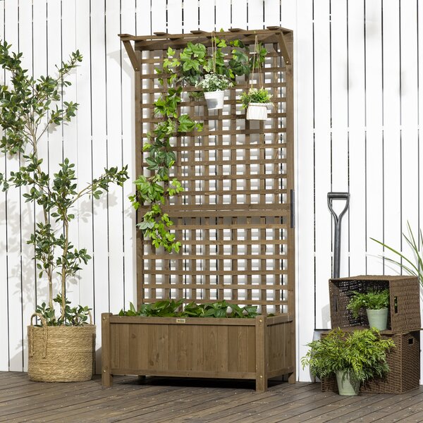 Outsunny Planter Box, Trellis Raised Bed for Vine Climbing, Raised Garden Bed, Privacy Screen for Backyard, Patio Aosom UK