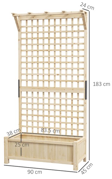 Outsunny Raised Garden Bed with Trellis, Wooden Planter Box with Drainage Holes for Climbing Plants, Outdoor Vertical Garden Planter, Natural Aosom UK