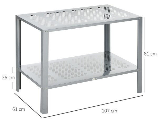 Outsunny 2-Tier Plant Stand, Corner Plant Shelf for Outdoor and Indoor Storage Organizer, Freestanding Flower Rack w/Steel Frame, Silver Aosom UK