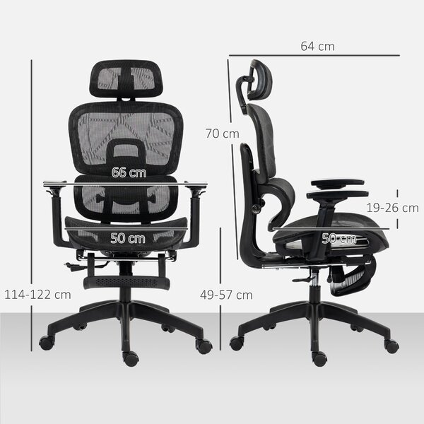 HOMCOM Recliner Office Chair, Executive Office Chair with Lumbar Support, Armrest, Headrest & Footrest for Study and Office, Black Aosom UK