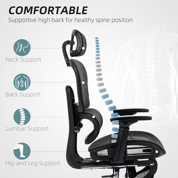 HOMCOM Recliner Office Chair, Executive Office Chair with Lumbar Support, Armrest, Headrest & Footrest for Study and Office, Black Aosom UK