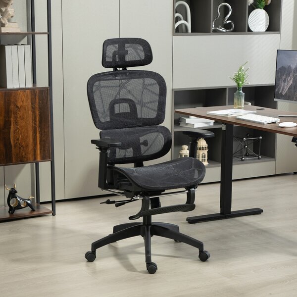 HOMCOM Recliner Office Chair, Executive Office Chair with Lumbar Support, Armrest, Headrest & Footrest for Study and Office, Black Aosom UK