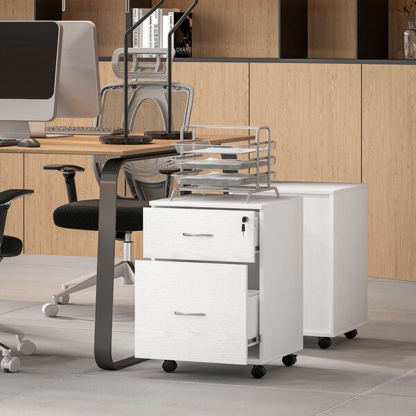 HOMCOM Two Drawer Lockable Filing Cabinet - White Wood Grain