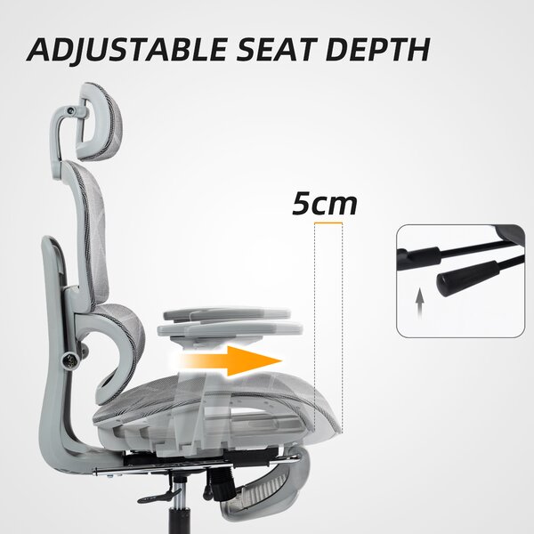 HOMCOM Executive Office Chair, Ergonomic Mesh High Back Desk Chair with Reclining Function, Swivel Computer Chair with Armrest, Footrest, Grey