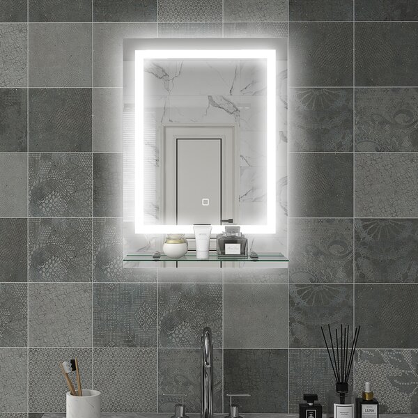 Kleankin Illuminated LED Vanity Mirror: Smart Touch Anti-Fog Makeup Mirror with Shelf, 3 Colour Settings, 70x50cm Aosom UK