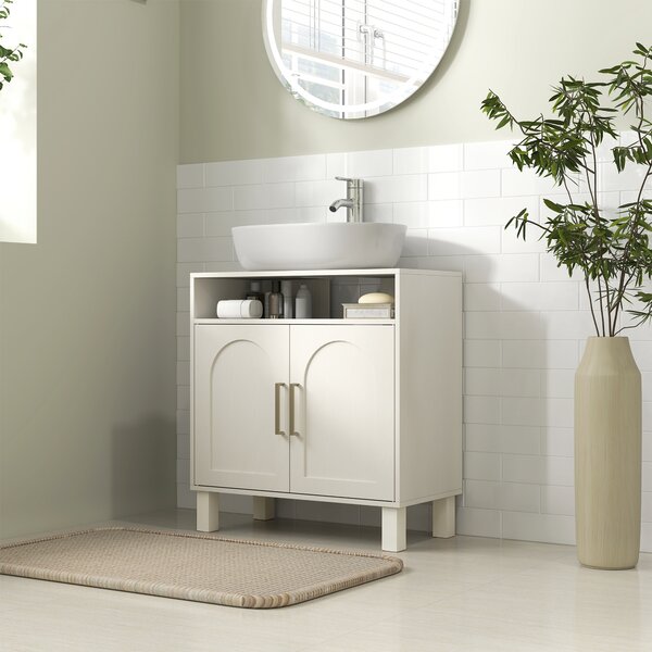 HOMCOM Under Sink Cabinet for Basin without Pedestal, Compact & Durable, Cream White Aosom UK
