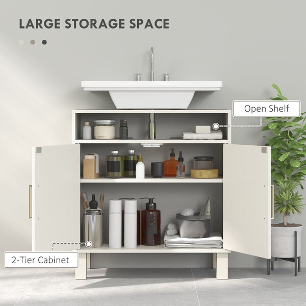 HOMCOM Under Sink Cabinet for Basin without Pedestal, Compact & Durable, Cream White Aosom UK